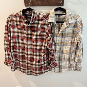 Eddie Bauer Men’s 100% Cotton Plaid Flannel Button Up Shirt Bundle X2 Medium